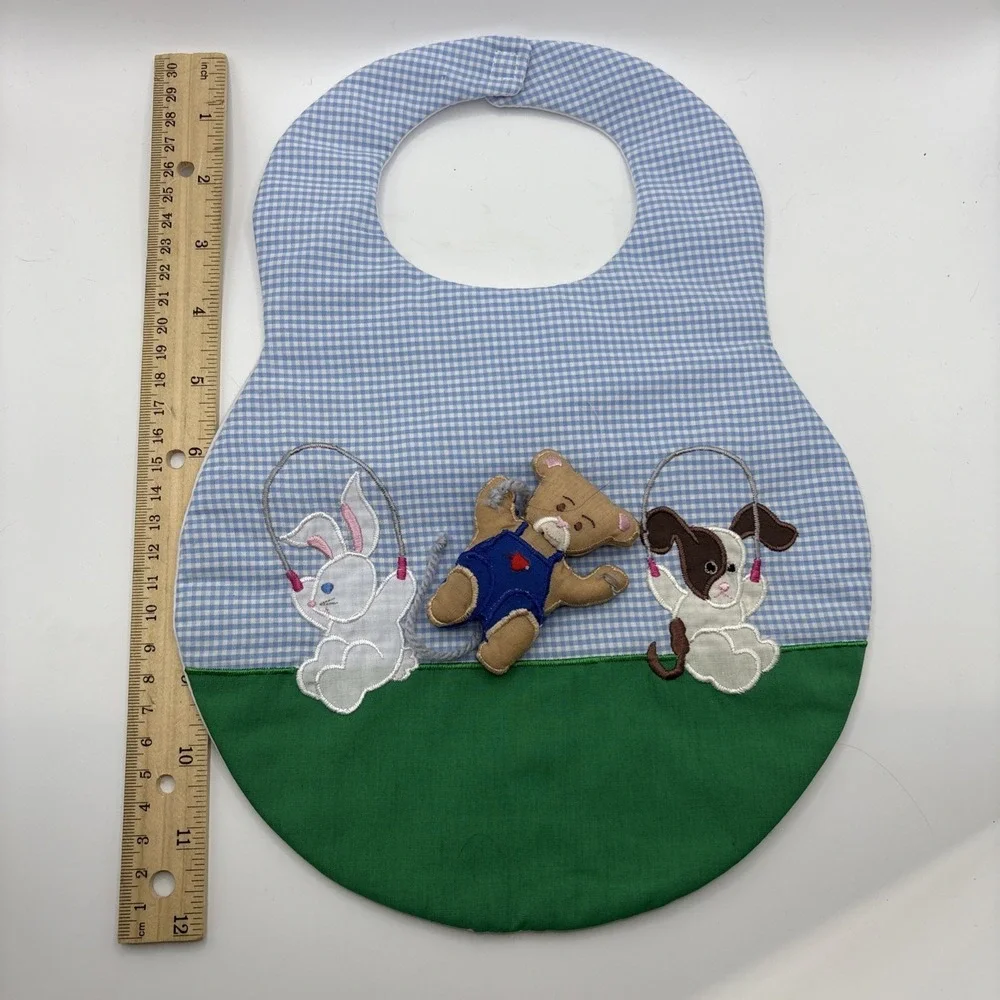 Kubi Kids Vintage Infant Baby Bib 3D Bear Bunny Dog Jump‎ rope Checkered